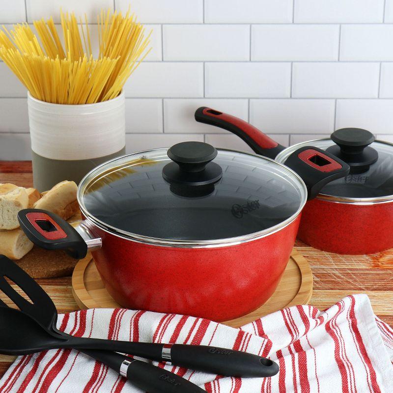 Oster Claybon 7 Piece Non Stick Aluminum Cookware Set in Red