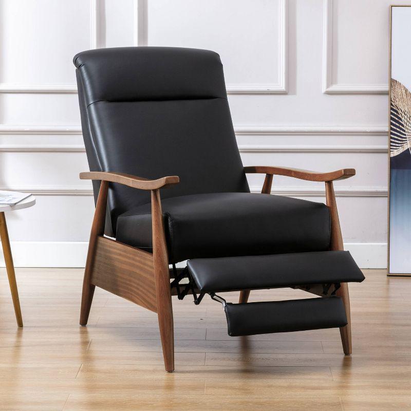 Comfort Pointe Fairview Press-Back Recliner Black: Top-Grain Leather, Mid-Century Modern, 300lb Capacity