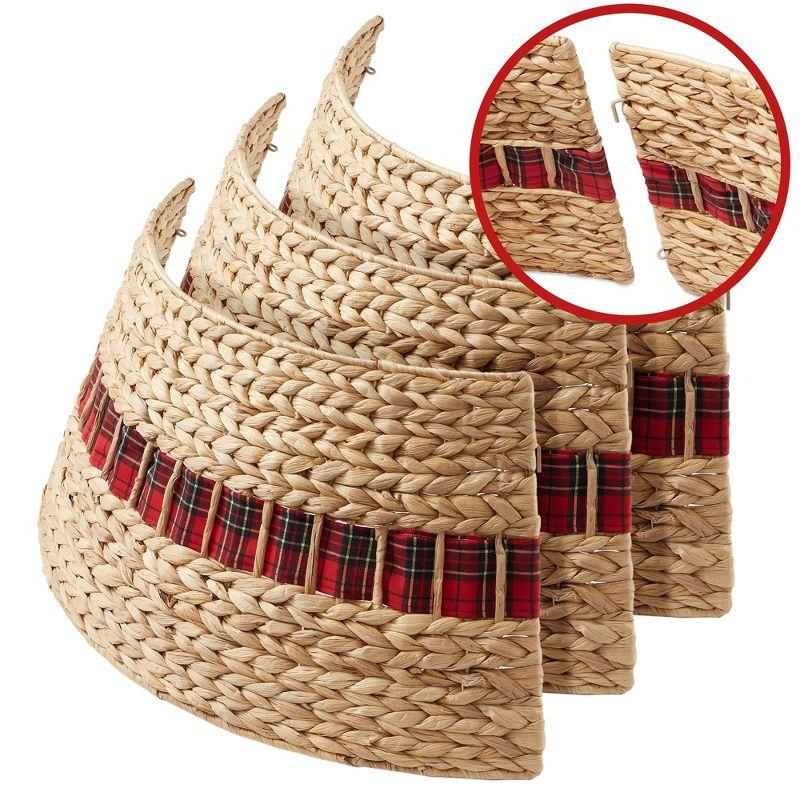 Casafield 32-Inch Water Hyacinth Christmas Tree Collar, Woven Farmhouse Tree Base Cover with Cord Cut Out, Natural