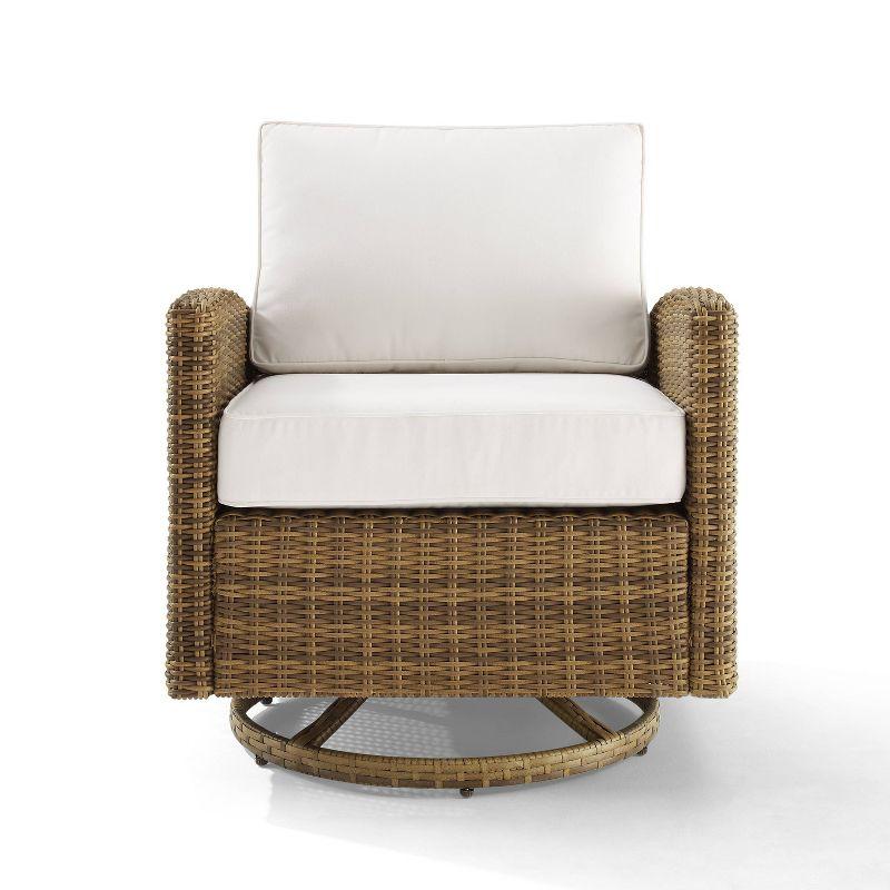 Bradenton Outdoor Steel Swivel Rocking Chair with Sunbrella White/Weathered Brown - Crosley: Resin Wicker, UV & Weather-Resistant