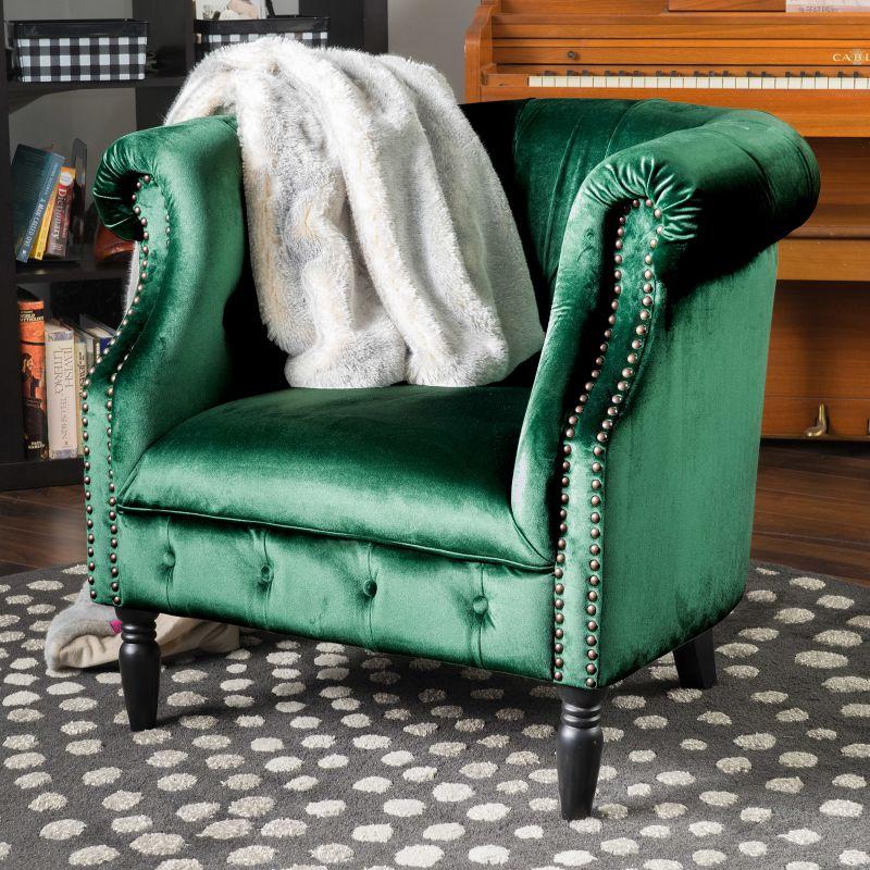 Christopher Knight Home Akira New Velvet Club Chair Emerald Green: Upholstered Reading Accent Chair