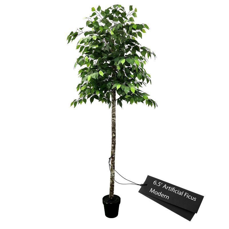 Cypress & Alabaster | Handmade Modern Style 6.5' Artificial Ficus Tree In Home Basics Plastic Pot Made With Real Wood And Moss Accents