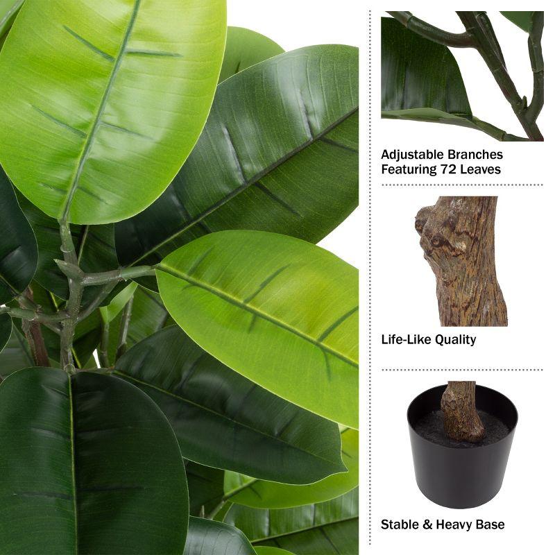 Artificial Rubber Plant - 51-Inch Faux Tree with Natural-Feel Leaves - Realistic Potted Indoor Plant for Office or Home Decor by Pure Garden (Green)