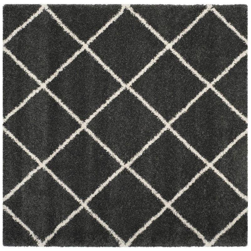 Modern Trellis Dark Grey & Ivory Square Shag Rug