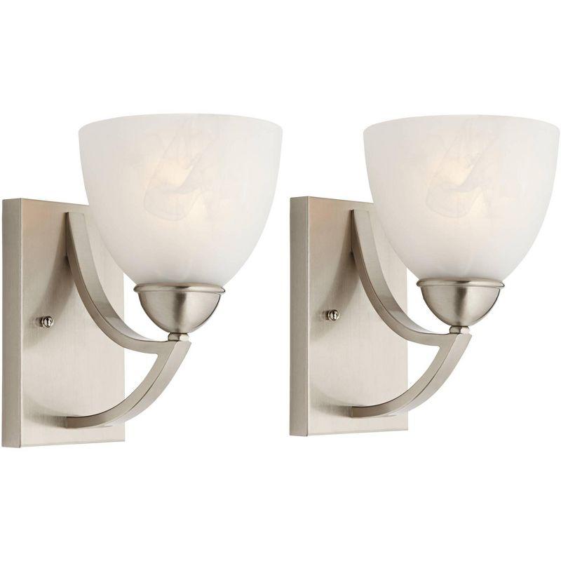 Satin Nickel Wall Sconce Set with Marbleized Glass Shades