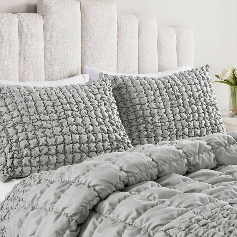 King Gray Ruched Microfiber Comforter Set