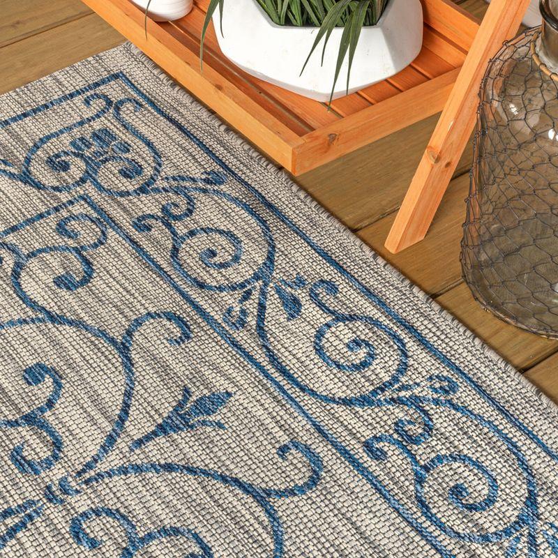 9' X 12' Charleston Vintage Filigree Textured Weave Indoor/Outdoor Area Rug, Gray/Navy - JONATHAN Y