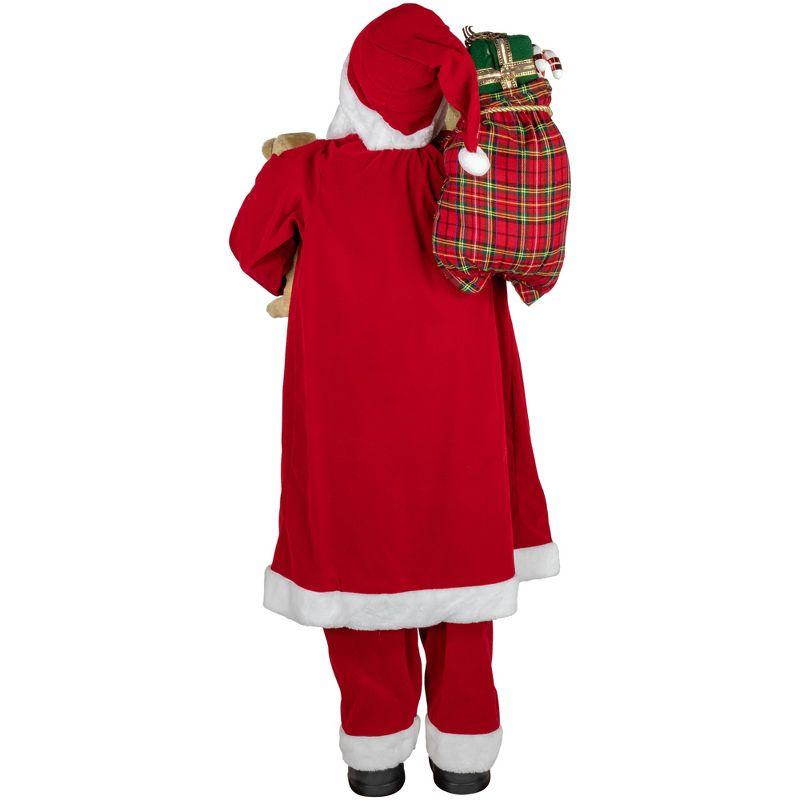 Northlight 5' Traditional Santa Claus with Teddy Bear and Gift Bag Standing Christmas Figure