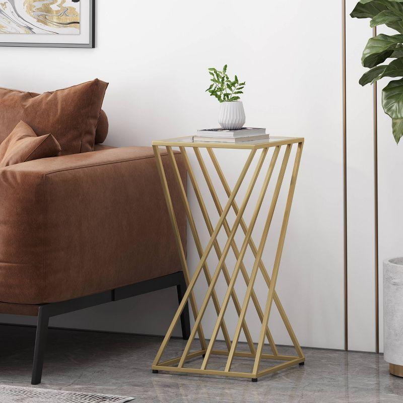 Wadleigh Modern Glam Glass Top End Table Champagne Gold - Christopher Knight Home: Iron Frame, No Assembly Required