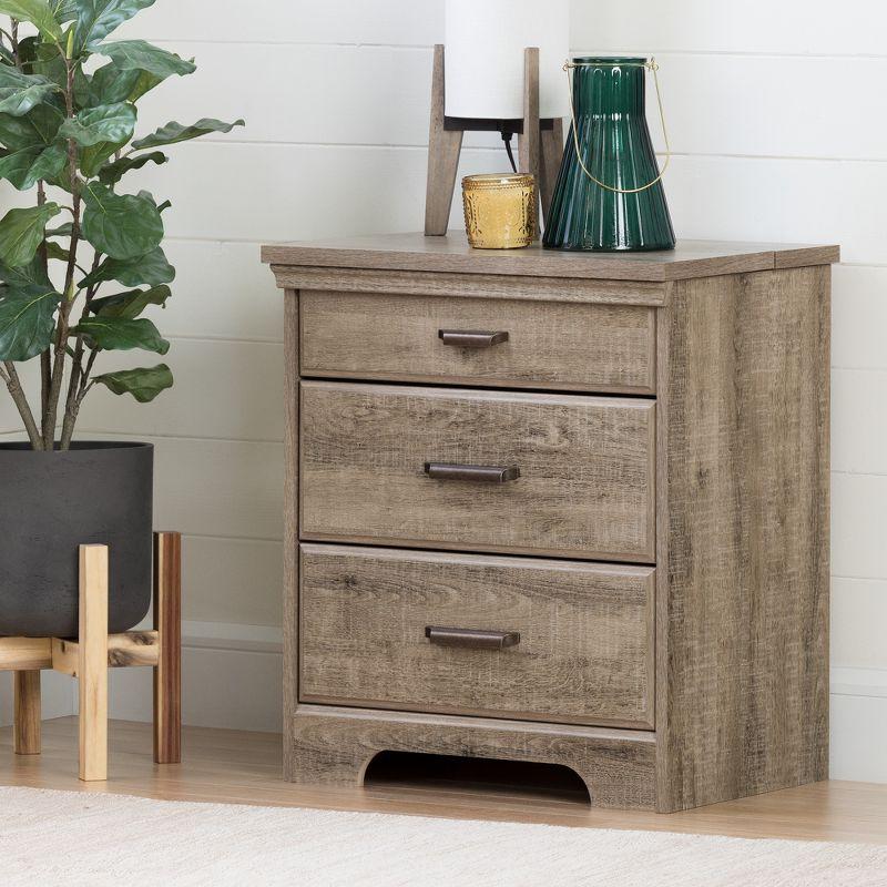 Weathered Oak 2-Drawer Nightstand with Charging Station