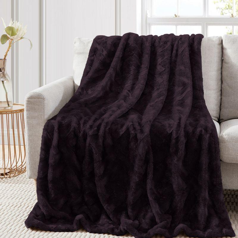 Modern Threads Luxury Textured Faux Fur Throw, 50 x 60, Eggplant
