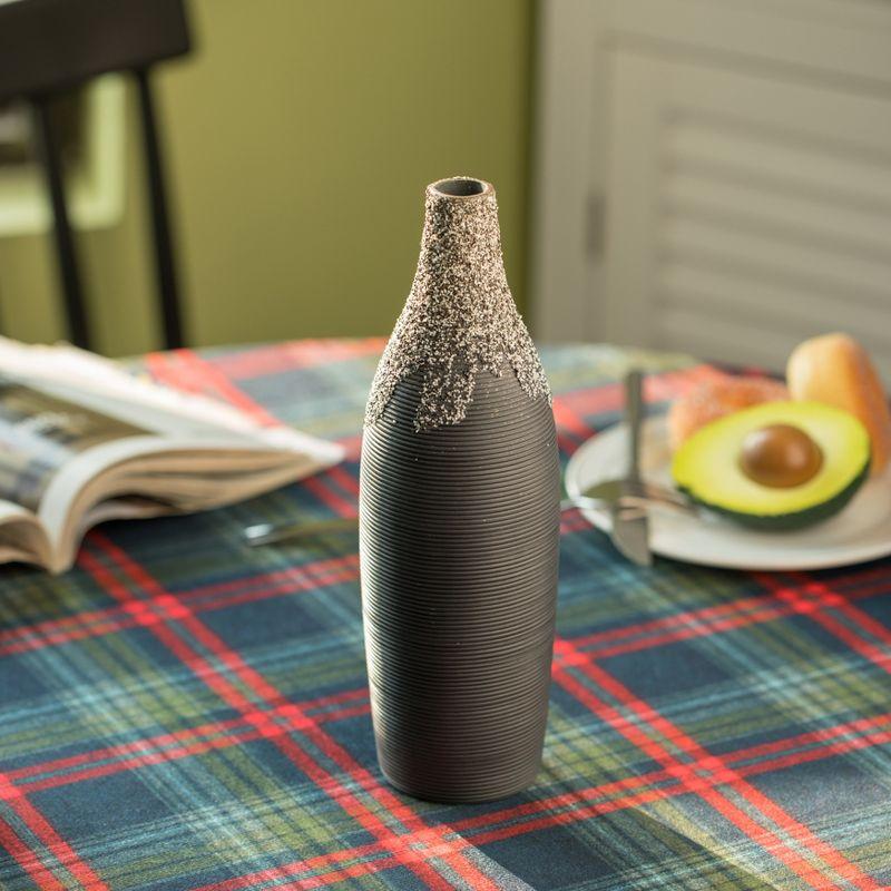 Uniquewise 9 Inch Modern Decorative Ceramic Table Vase Ripped Design Bottle Shape Flower Holder, Black