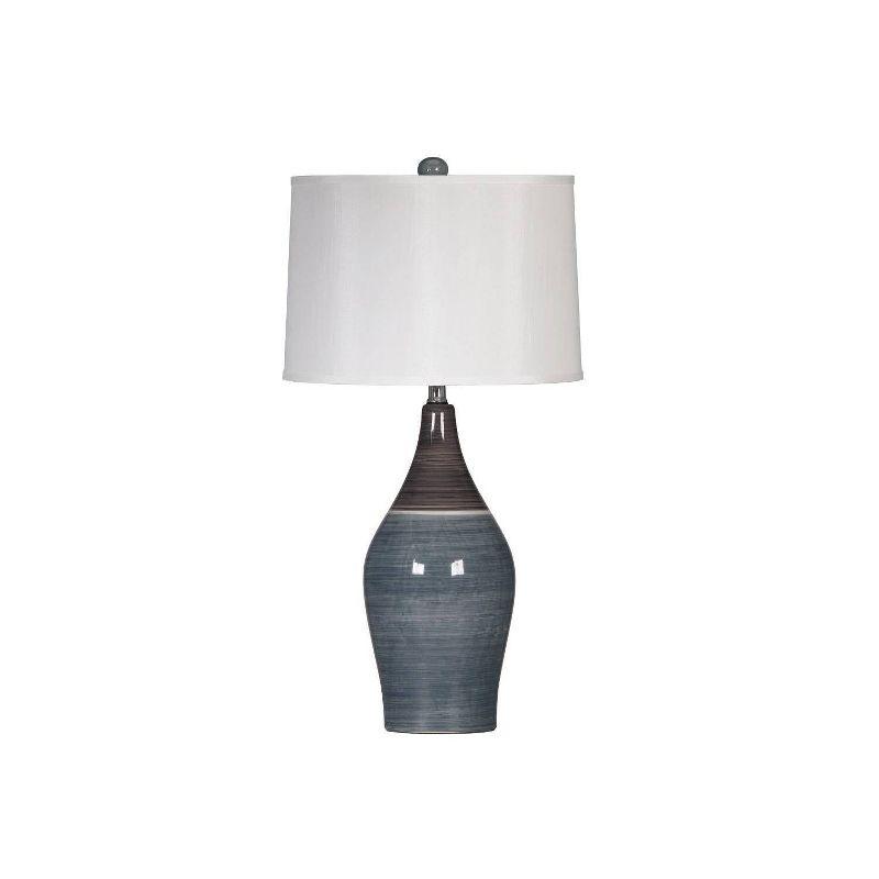 Set of 2 Gray Ceramic Table Lamps with White Drum Shade, 28" Height