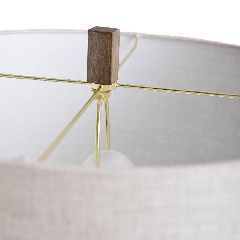 Ring with Moulded Wood Like Accents Floor Lamp Brass - StyleCraft: Off-White Linen Shade, UL Listed