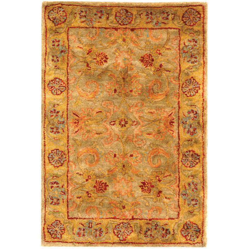 Light Green and Gold Hand-Tufted Wool Area Rug