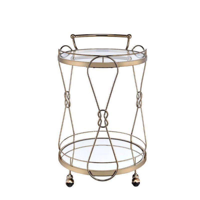 25" Zekera Serving Cart Champagne with Glass Shelves & Metal Wheels - Acme Furniture