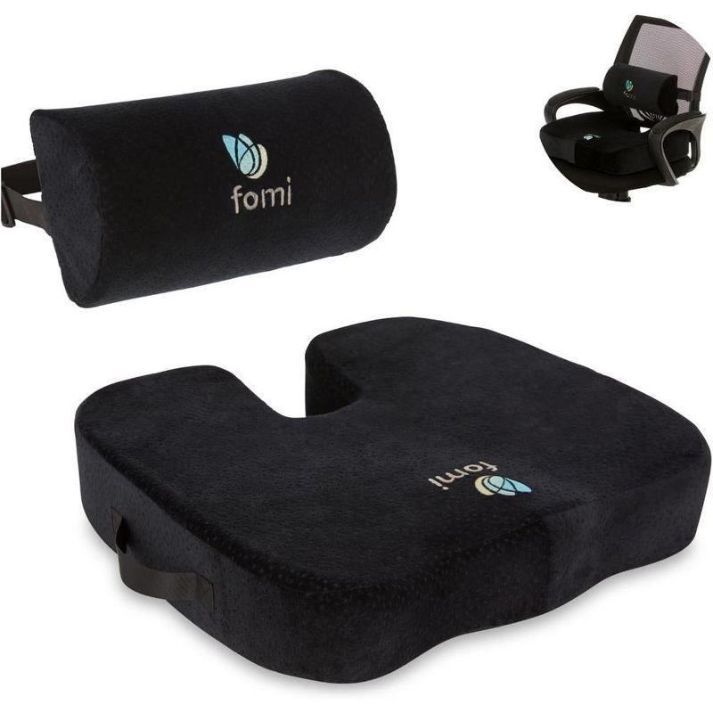 FOMI Black Memory Foam Seat Cushion and Lumbar Support Set