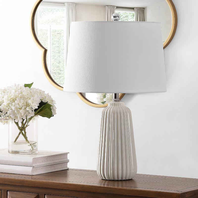 Wildon Home® Modern Ceramic Table Lamp With Led Bulb Included - Elegant Ivory Finish And Textured Design For Bedroom, Living Room, Or Home Office