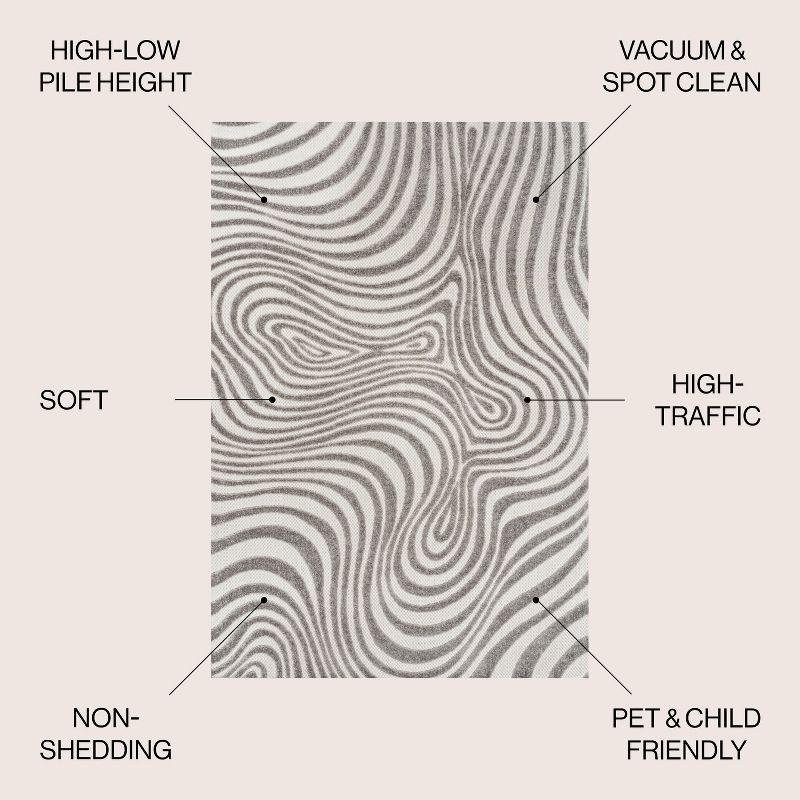 JONATHAN Y Maribo High-Low Abstract Groovy Striped Gray/Ivory 5 ft. x 8 ft. Indoor/Outdoor Area Rug