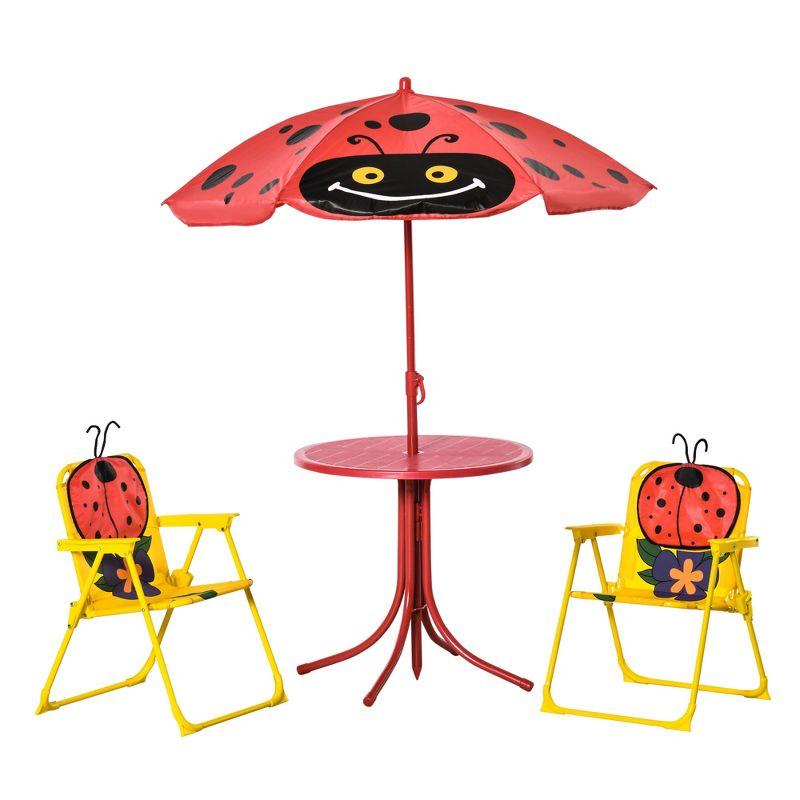 Outsunny Kids Table and Chair Set, Picnic Table for Patio Backyard, with Removable & Adjustable Sun Umbrella, 3-6 Years Old, Red