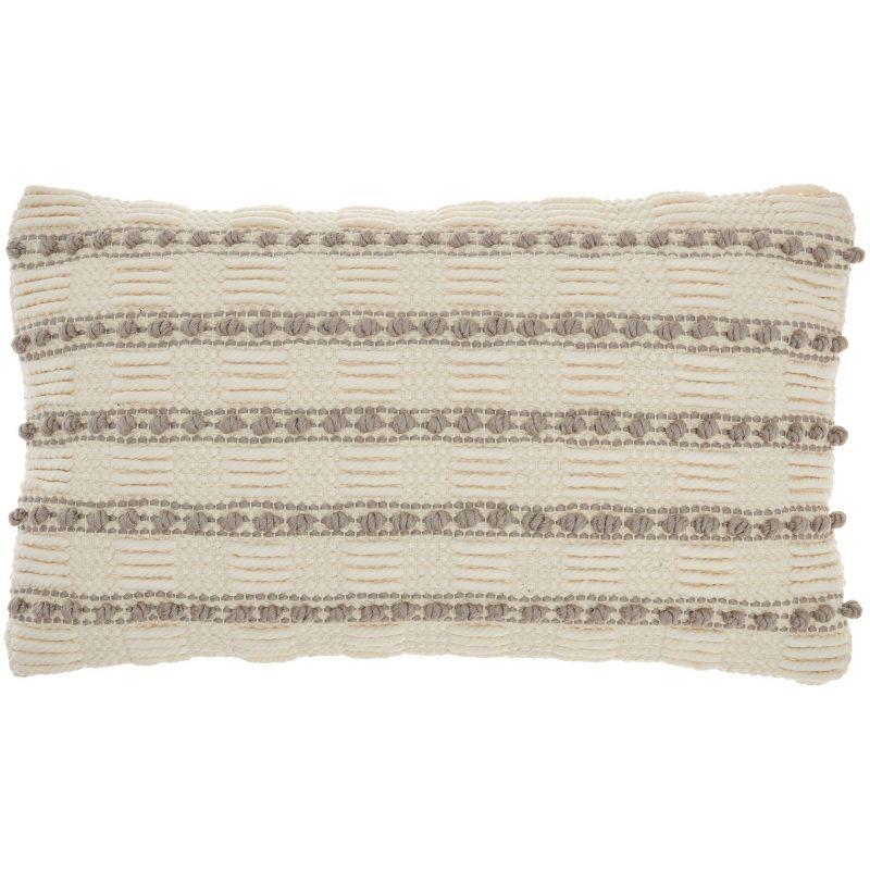 Light Gray and Ivory Woven Rectangular Throw Pillow