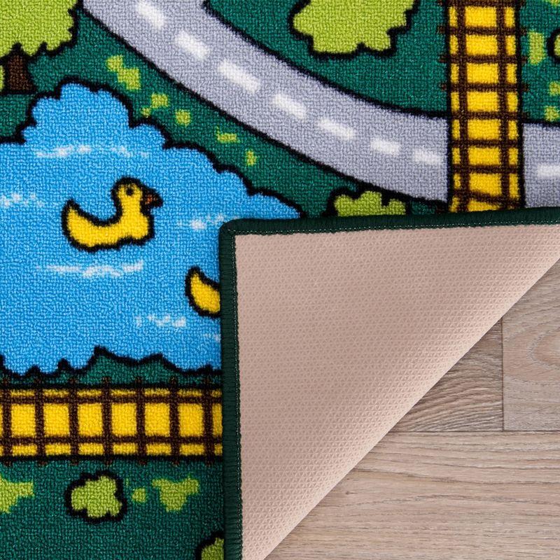 World Rug Gallery Kids Educational Learning City Life Road Non Slip Area Rug - Green 5' x 7'