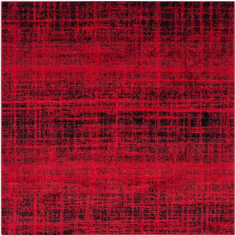 Red and Black Square Synthetic Area Rug