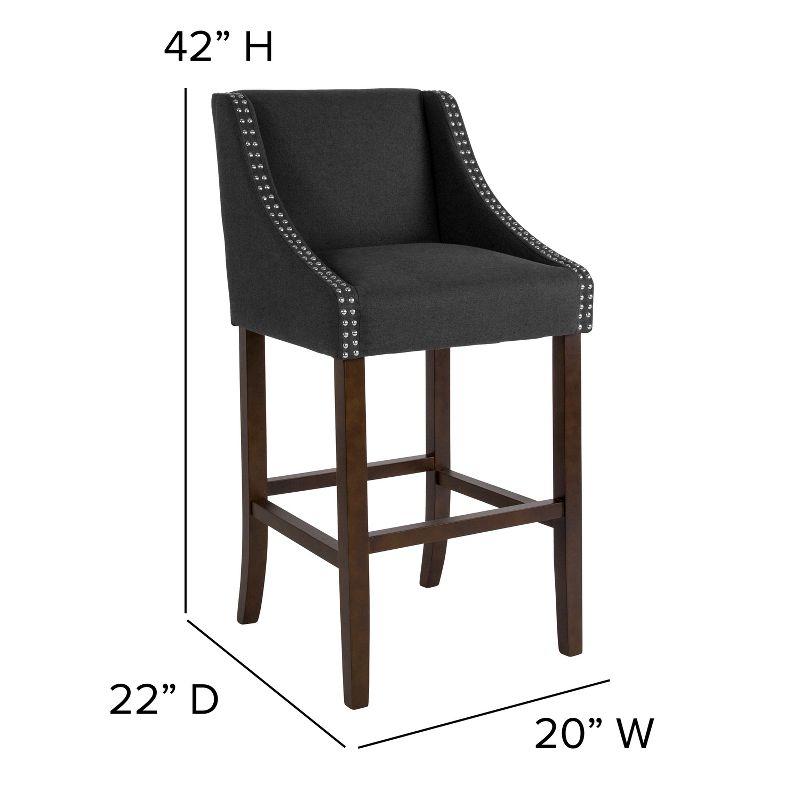 Charcoal Fabric Bar Height Stool with Nailhead Trim