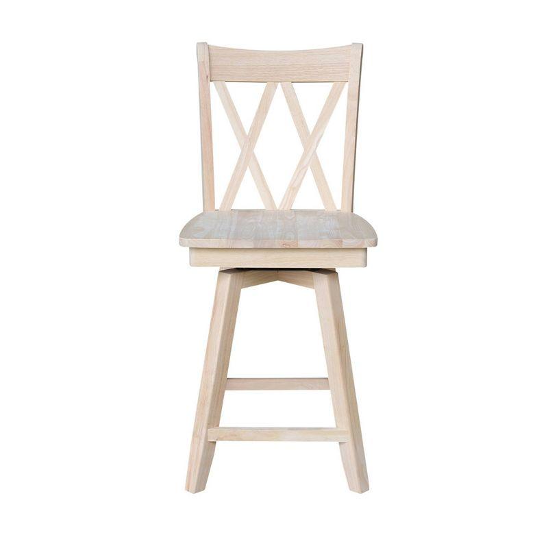 24" Double X Back Counter Height Barstool with Swivel and Auto Return Unfinished - International Concepts: Hardwood Frame