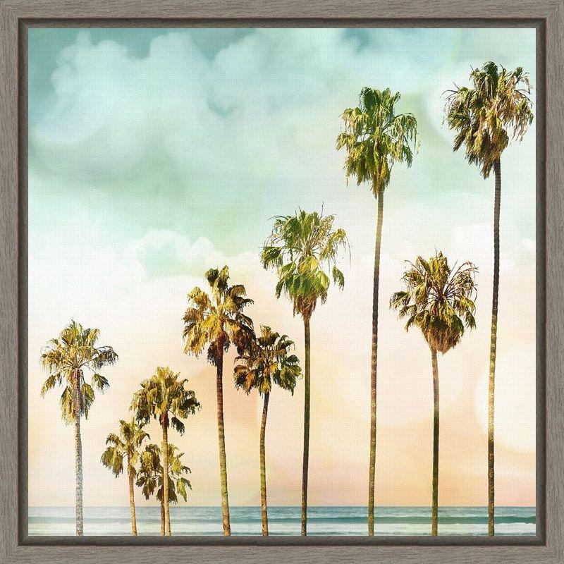 Beach Palms Landscape Canvas Print with Gray Frame, 16 x 16 in.