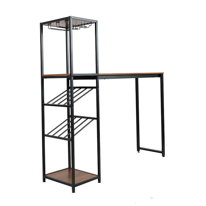 Modern Black and Walnut Metal Bar Table with Shelves