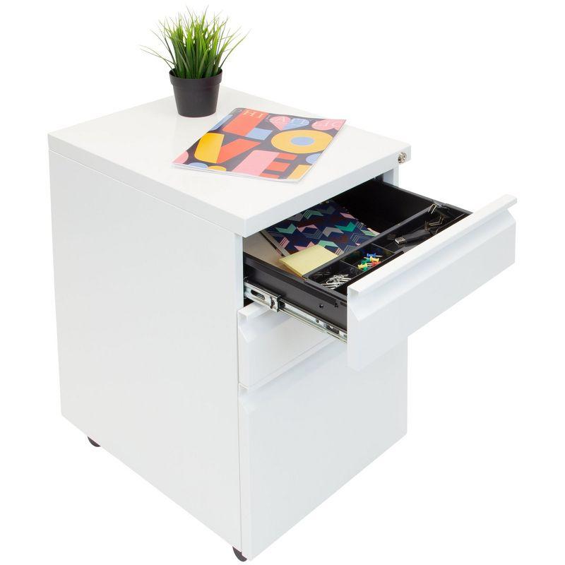 White Steel Mobile 3-Drawer Lockable File Cabinet