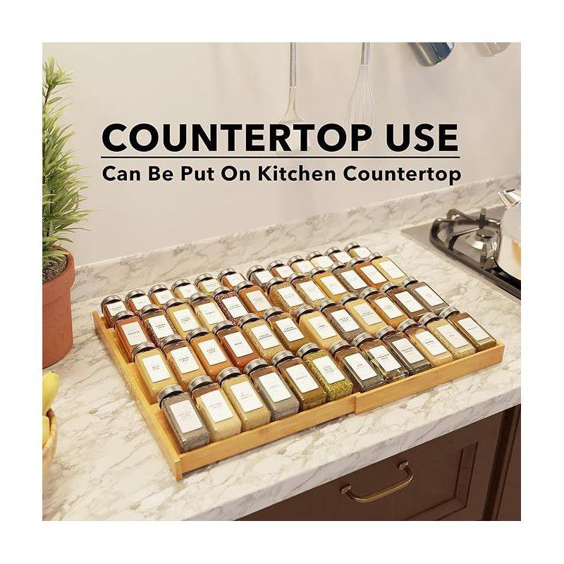 Bamboo Spice Drawer Organizer, Expandable 4 Tier Spices Rack for Cabinet Drawer,(Jars Not Included, From 12" to 23" Wide)