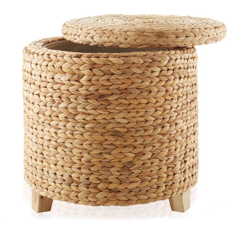 Casafield 17" Round Storage Ottoman with Lid, Handwoven Footrest for Living Room, Bedroom, Bathroom, Home Office