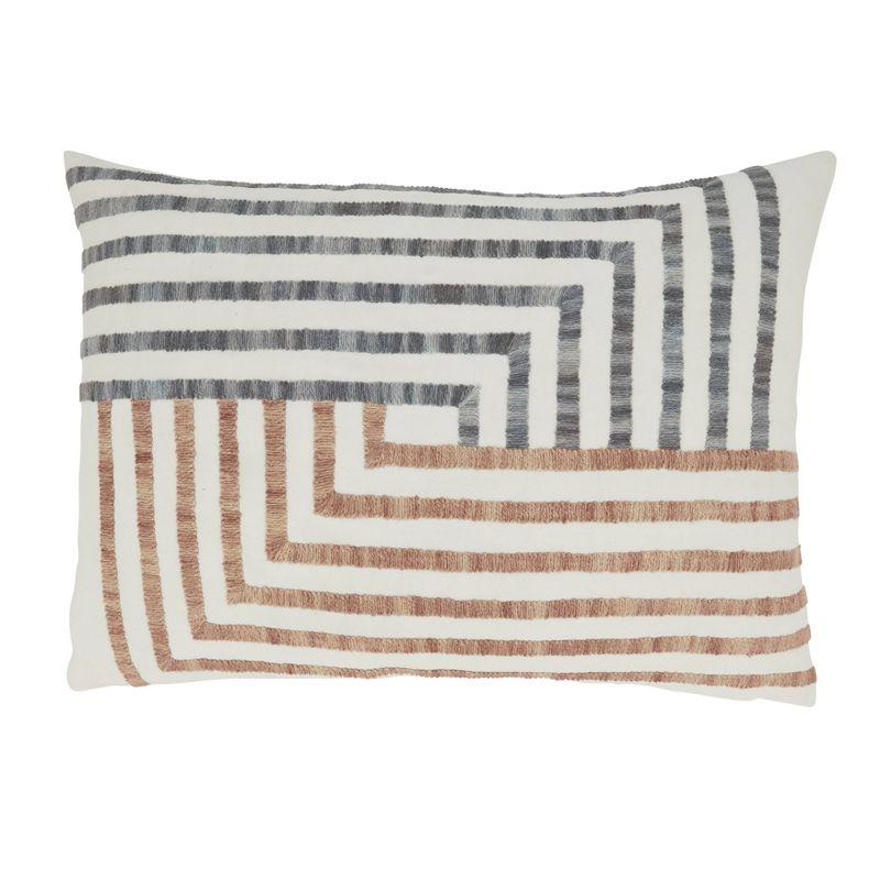 Ivory Geometric Lines Rectangular Lumbar Throw Pillow