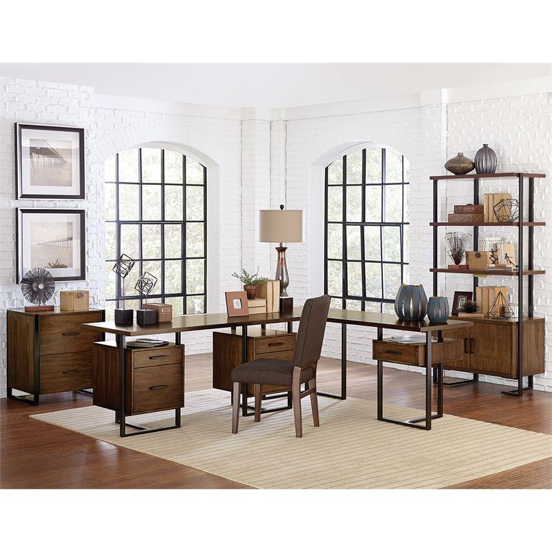 Lexicon Sedley Metal Writing Desk with 1 Cabinet in Walnut and Black