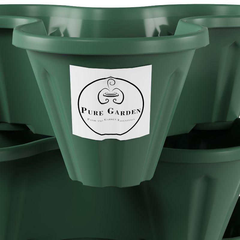 Set of 3 Stacking Planter Tower - 3-Tier Space Saving Flower Pots - Indoor/Outdoor Vertical Herb And Vegetable Planter by Pure Garden (Hunter Green)