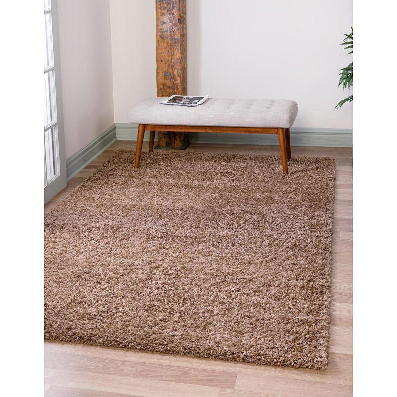 Easy Care Reversible Solid Shag Brown Synthetic Rug 4' x 6'