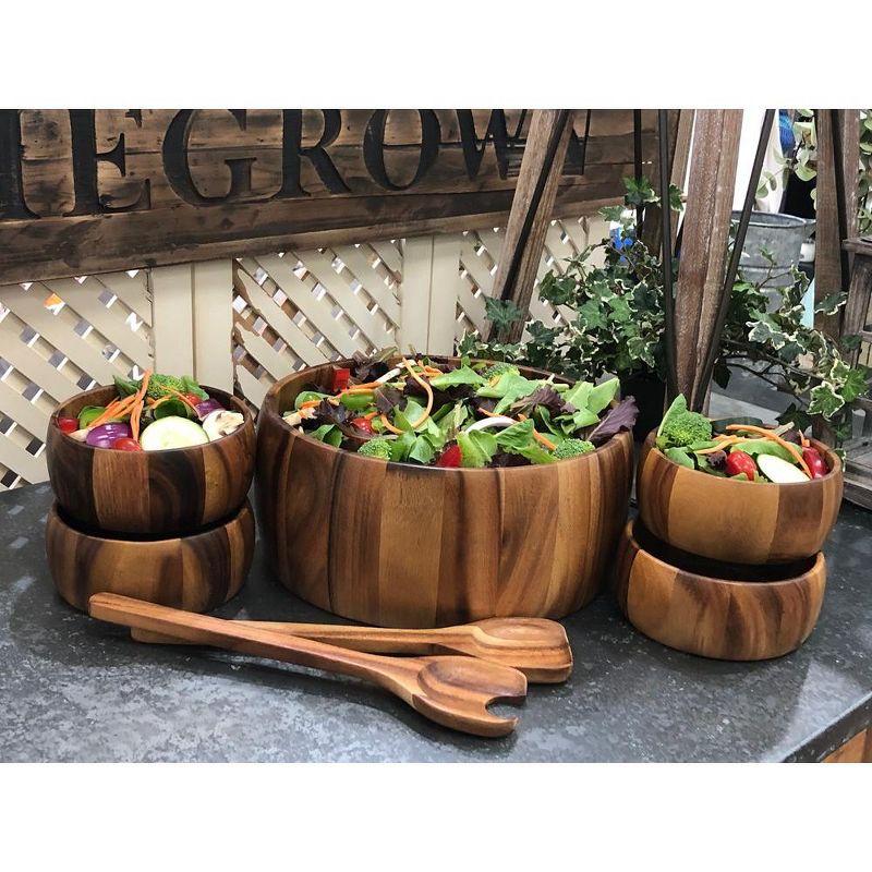 Extra Large Acacia Wood Salad Bowl Set with Servers and 4 Bowls