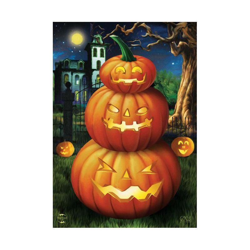 Briarwood Lane Spooky Jack O'Lanterns Halloween House Flag Carved Pumpkins 28" x 40"