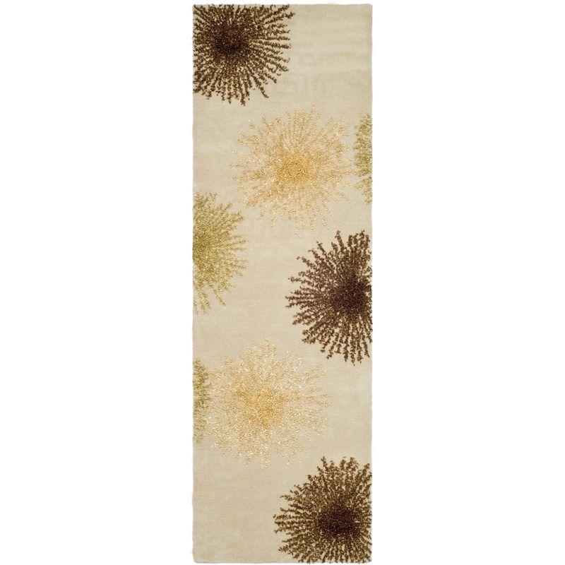 Beige Wool and Viscose Hand-Tufted Runner Rug