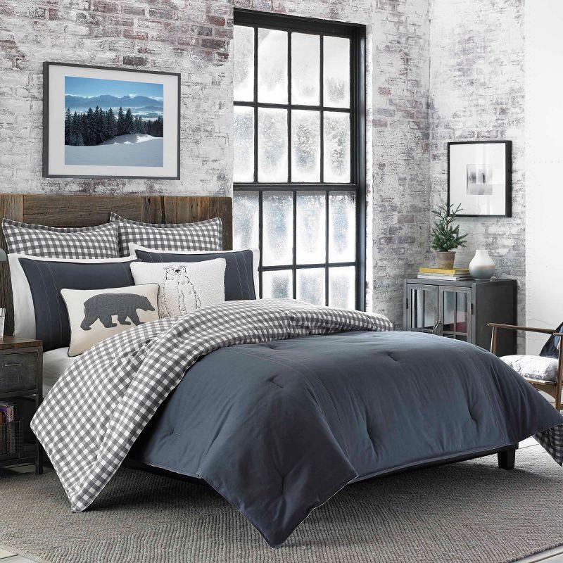 Full/Queen Charcoal Cotton Flannel Reversible Duvet Cover Set