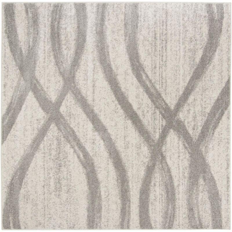 Reversible Cream/Grey Synthetic Square Rug 47" Easy Care