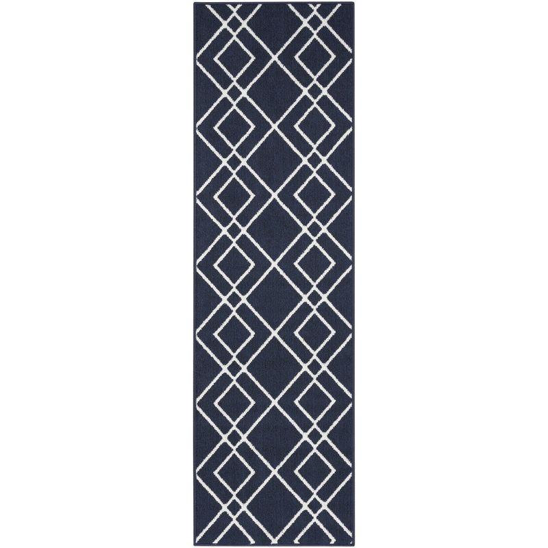 Denim Geometric Washable Synthetic Runner Rug 2' x 6'8"