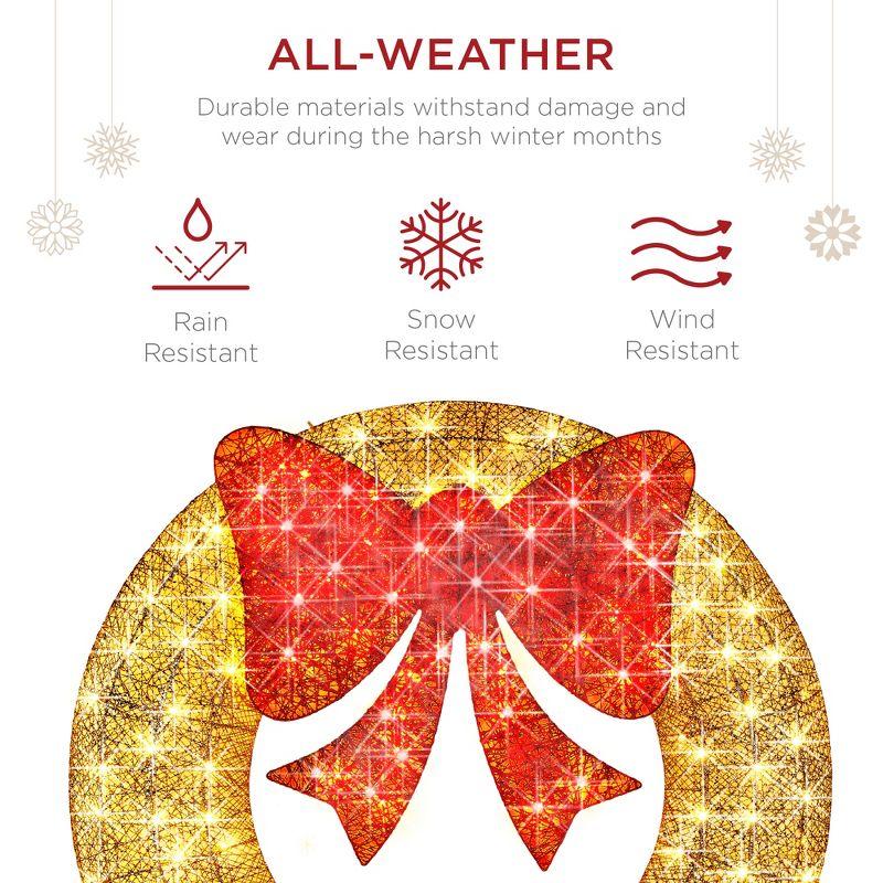 Best Choice Products 48in Pre-Lit Outdoor Christmas Wreath, LED Metal Holiday Decor w/ 140 Lights, Bow - Gold/Red