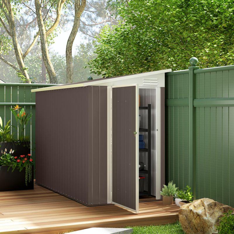 Outsunny 4' x 7.7' Metal Outdoor Storage Shed, Lean to Storage Shed, Garden Tool Storage House with Lockable Door and 2 Air Vents for Backyard, Patio, Lawn