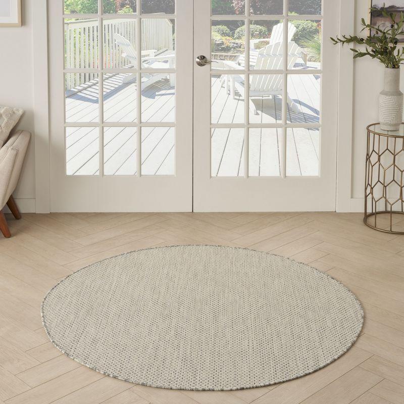 Nourison 5' x 5' Courtyard Modern Easy Care Flatweave Indoor Outdoor Round Rug Ivory/Silver