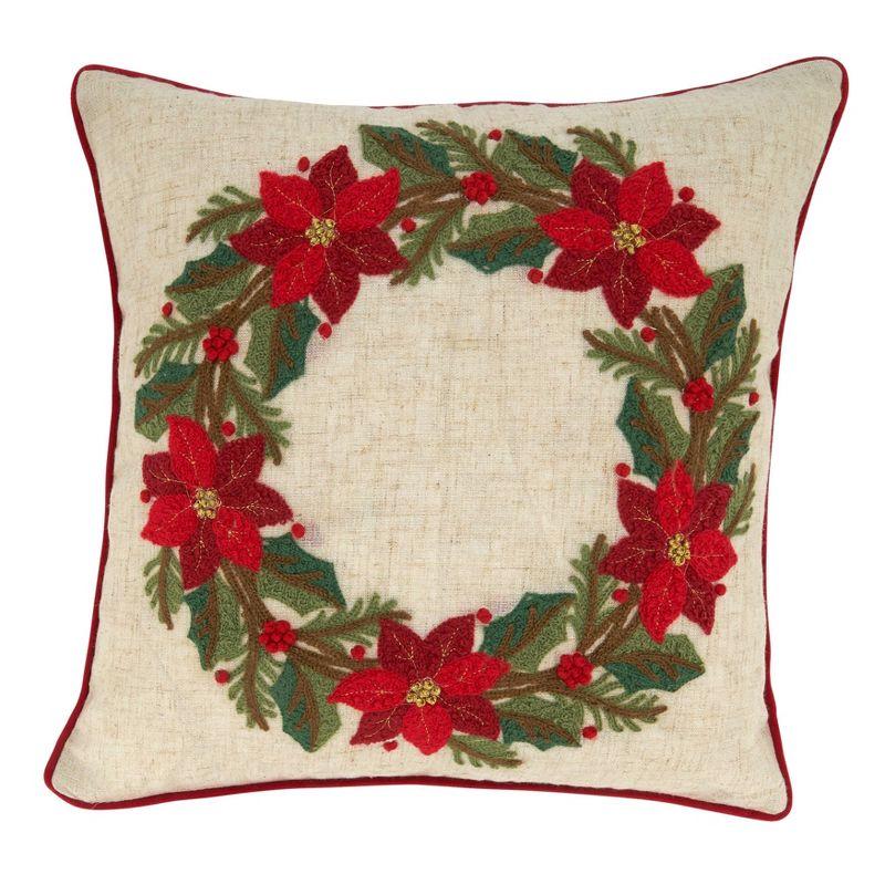 Saro Holly Wreath Collection Floral Pillow Cover