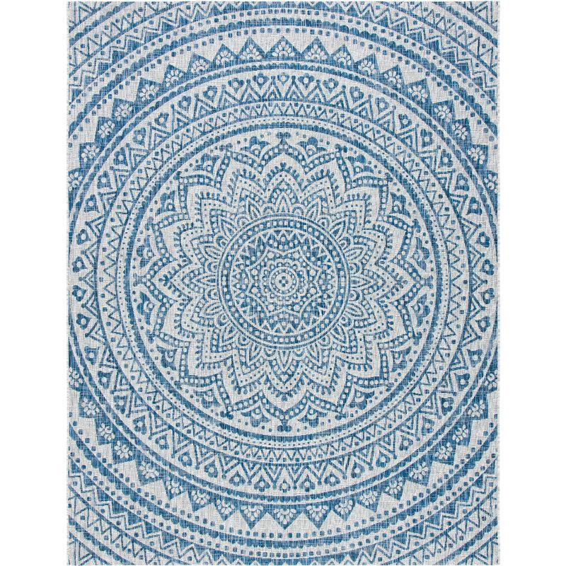 Light Gray and Blue Rectangular Synthetic Indoor/Outdoor Rug