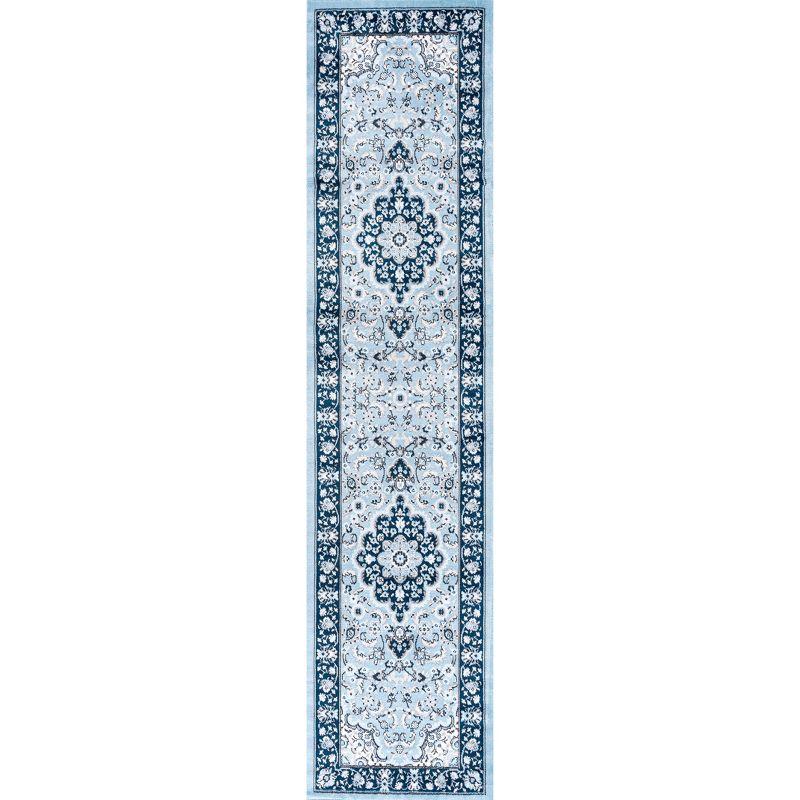 2'x 8' Palmette Modern Persian Floral Runner Rug, Blue/Navy - JONATHAN Y